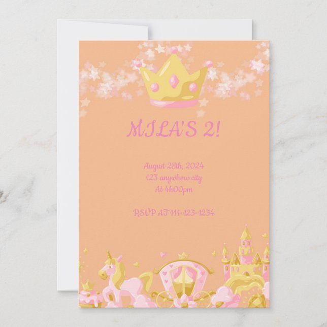 ANNIVERSAIRE PRINCESS INVITATION PEACH COULEUR (Devant)