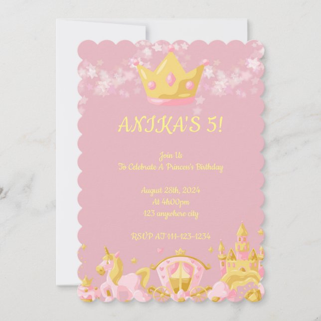 ANNIVERSAIRE PRINCESS INVITATION PEACH COULEUR (Devant)