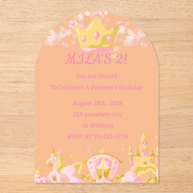 ANNIVERSAIRE PRINCESS INVITATION PEACH COULEUR (Recto)