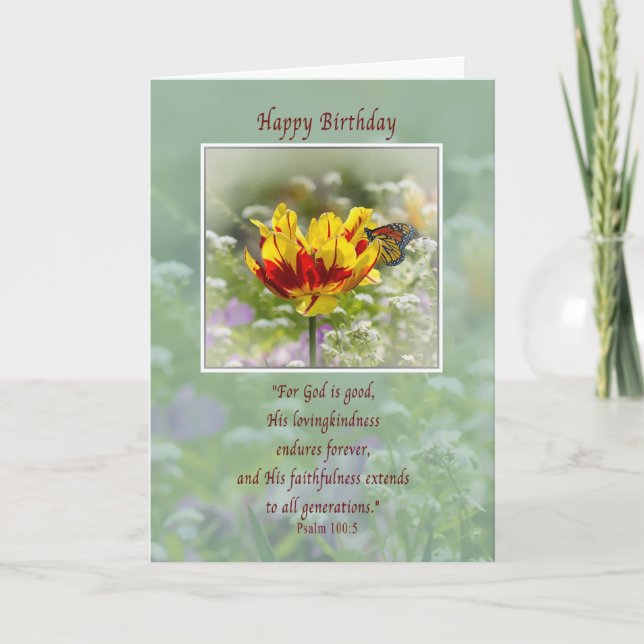 Anniversaire, Religieux, Fleurs et Carte Papillon (Devant)