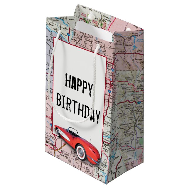 Anniversaire Retro Buick On Map Petit Cadeau Sac (Devant Angle)