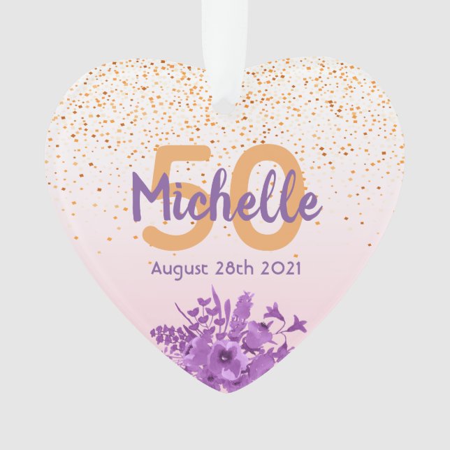 Anniversaire rose d'or confetti fleurs violettes (devant)