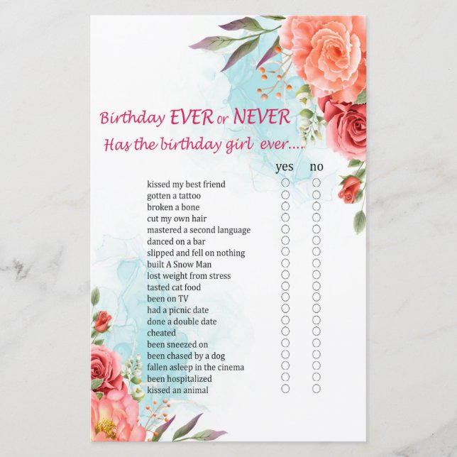 Anniversaire rose Jamais ou jamais Jeu (Devant)