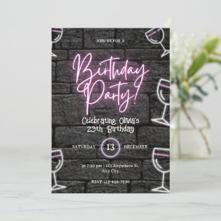 Anniversaire rose néon pour les femmes Invitation