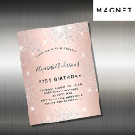Anniversaire rose or blush argent invitation aiman<br><div class="desc">Une invitation à aimer moderne, élégante et glamour pour une fête d'anniversaire de 21e (ou tout âge). Un arrière - plan d'or rose avec une parties scintillant d'argent faux, brille. Le nom est écrit avec un script de style moderne écrit à la main. Personnalisez et ajoutez les détails de votre...</div>