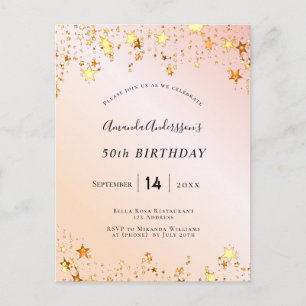 Anniversaire rose or blush rose étoiles invitation