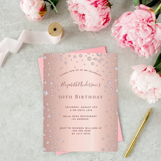 Anniversaire rose or diamants invitation (Créateur téléchargé)