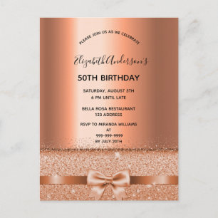 Anniversaire rose or élégante invitation