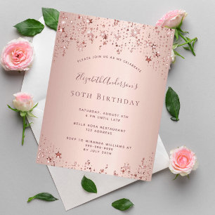 Anniversaire rose or étoiles glam invitation