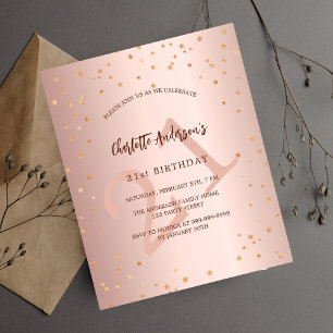 Anniversaire rose or étoiles invitation