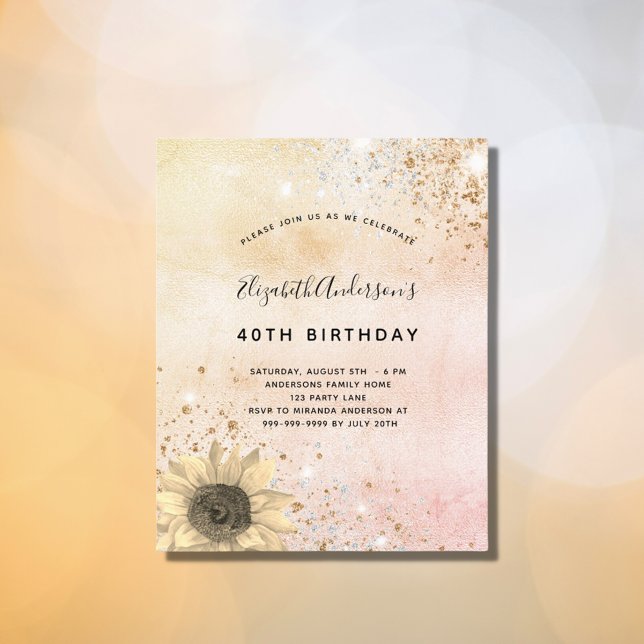 Anniversaire rose or sunflower budget invitation (Créateur téléchargé)