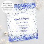 Anniversaire royal bleu blanc budget invitation<br><div class="desc">Pour une élégante fête d'anniversaire de 18e (ou tout âge). Un arrière - plan blanc chic. Décoré avec des faux étincelles bleues royales, confetti. Personnalisez et ajoutez un nom et des détails du parti. Le nom est écrit avec un script de style écrit à la main 1 feuille = 1...</div>