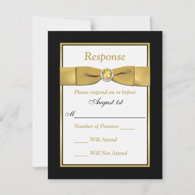 Anniversaire | RSVP | RIBBON IMPRIMÉ | Noir et or (Devant)