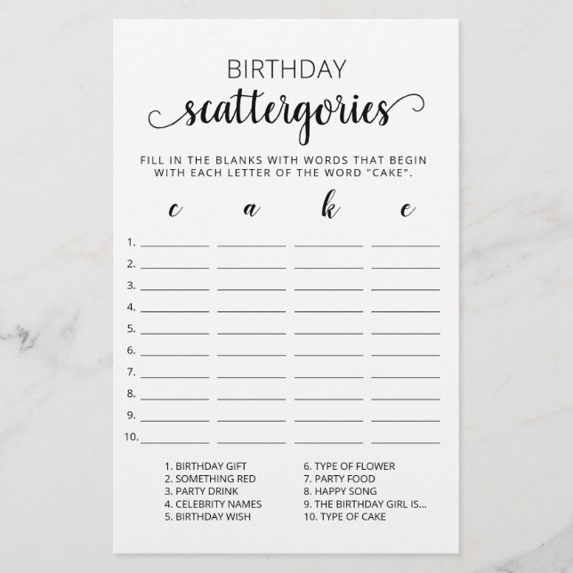 Anniversaire Scattergories jeu modifiable (Devant)