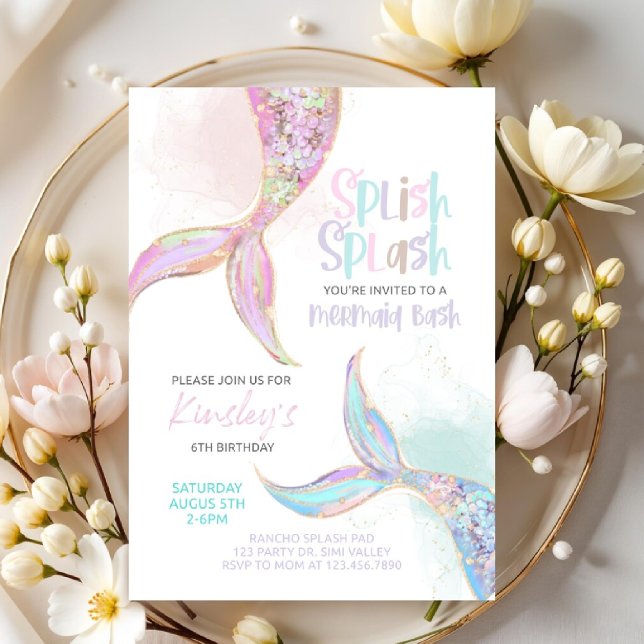 anniversaire sirène, invitation fête sirène, fille (Créateur téléchargé)