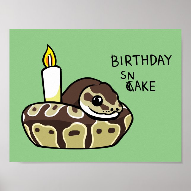 Anniversaire Snake Cute Ball Python Dessin Poster (Devant)