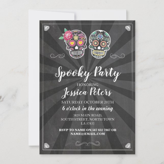 Anniversaire Soeur Crâne Halloween Invitation (Devant)