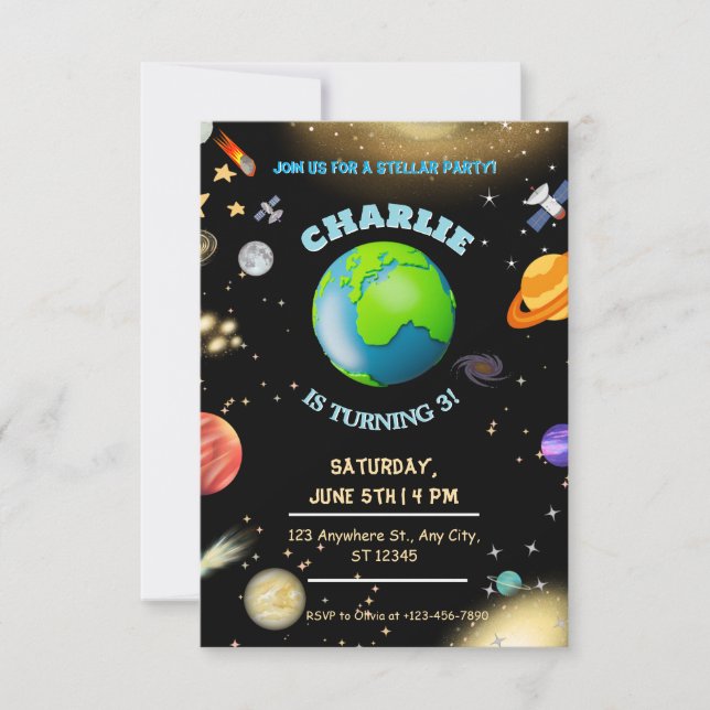 Anniversaire spatial en galaxie Invitation (Devant)