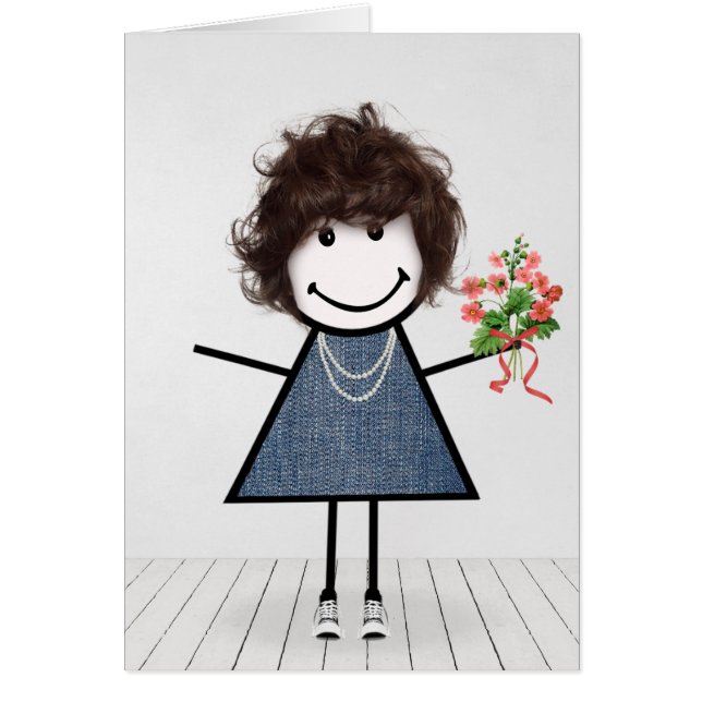 Anniversaire Stick Girl avec Bouquet de fleurs (Devant)