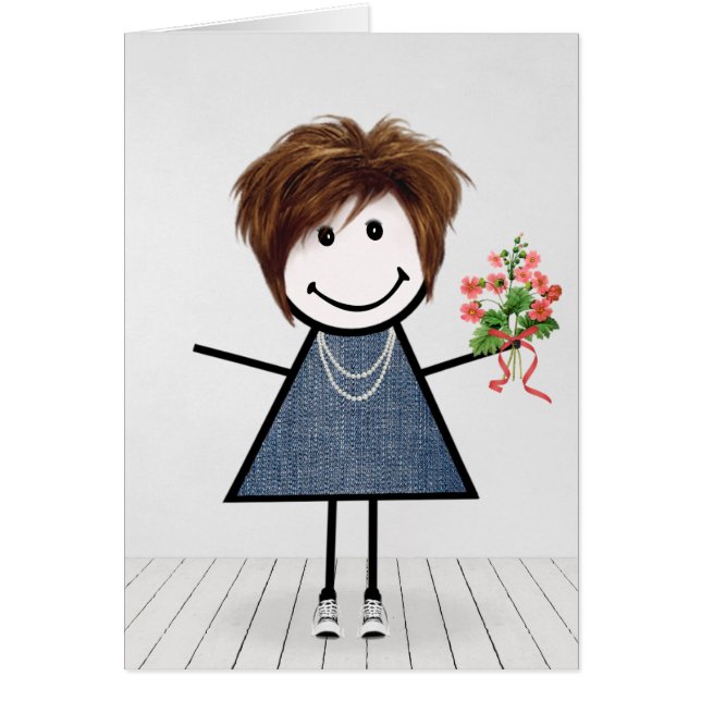 Anniversaire Stick Girl avec Bouquet de fleurs (Devant)
