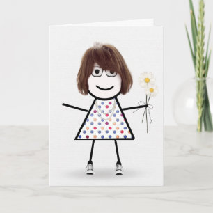 Anniversaire Stick Girl avec carte de marguerite