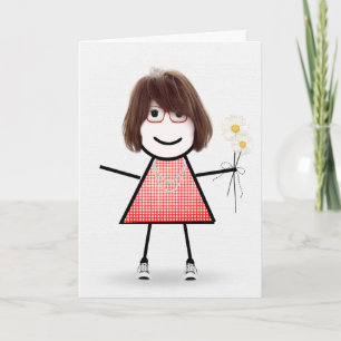 Anniversaire Stick Girl avec carte de marguerite