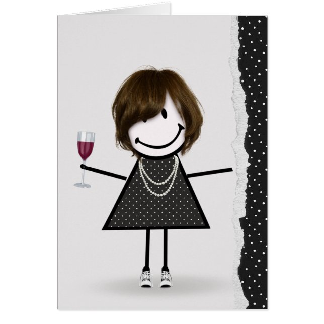 Anniversaire Stick Girl avec vin et Basket (Devant)