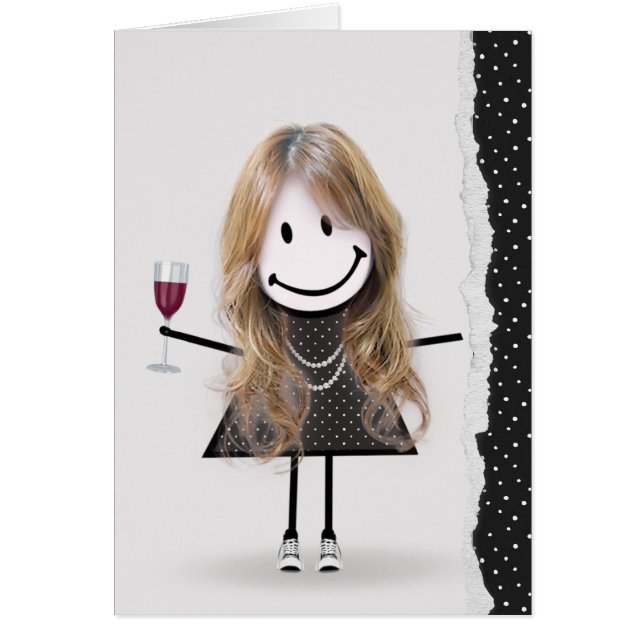 Anniversaire Stick Girl avec vin et Basket (Devant)