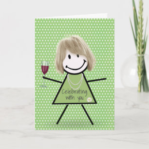 Anniversaire Stick Girl sur carte Pois