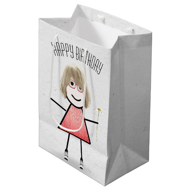 Anniversaire Stick Girl with Daisy Medium Sac cade (Devant Angle)