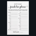 Anniversaire Terminer son phrase Anniversaire jeu<br><div class="desc">Achetez ce jeu et profitez de haute qualité monochrome noir et blanc Finish Her Phrase card pour votre événement! Design noir et blanc.</div>
