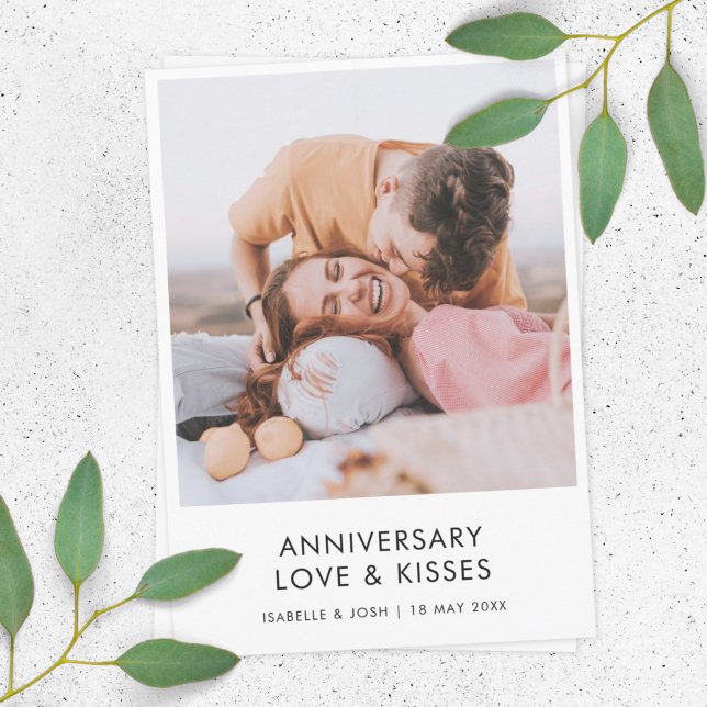 Anniversary Modern Photo Love Kisses Stylish Card (Créateur téléchargé)