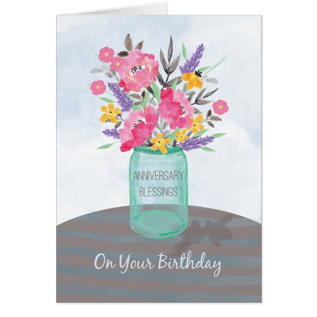 Anniversary on Birthday Blessings Jar Vase (Devant)