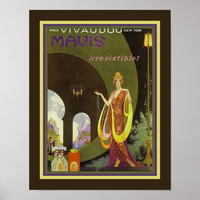 Annonce Art déco des années 1920 pour parfum Mavis (Devant)