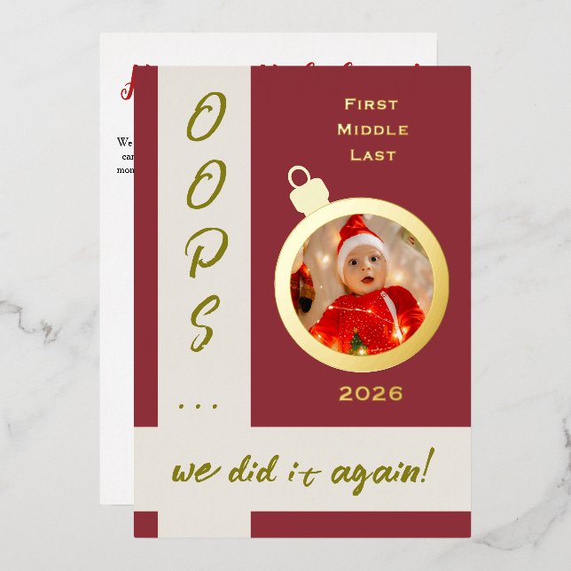 Annonce de bébé pour les fêtes avec accents en feu (Recto/Verso)