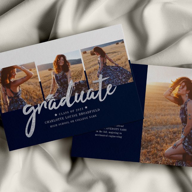 Annonce de collage photo de remise de diplômes 202 (Graduation Photo Script Navy Blue Announcement)