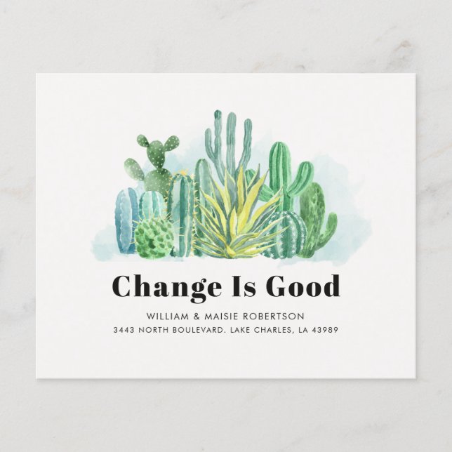 Annonce de déménagement aquarelle cactus budget (Devant)