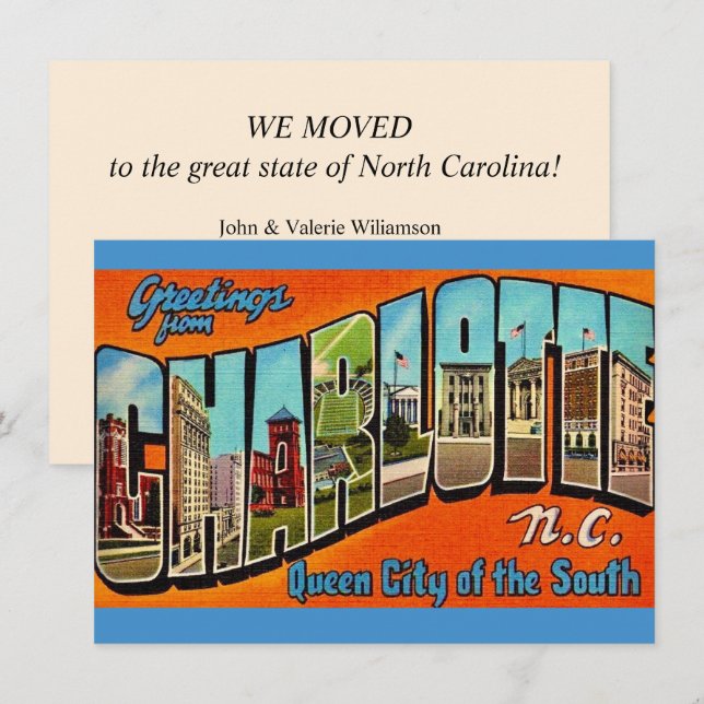 Annonce de déménagement colorée à Charlotte NC (Devant / Derrière)