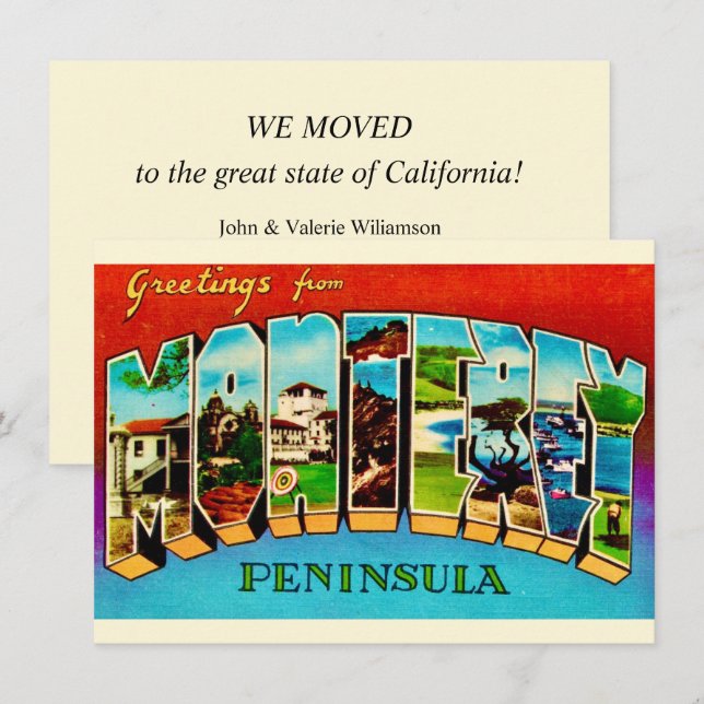 Annonce de déménagement de carte de Monterey CA (Devant / Derrière)