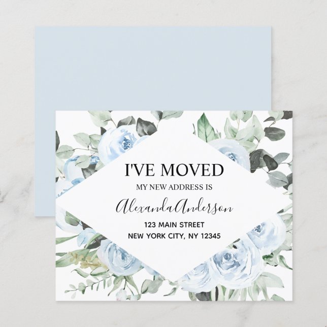 Annonce de déménagement florale bleue poussiéreuse (Devant / Derrière)