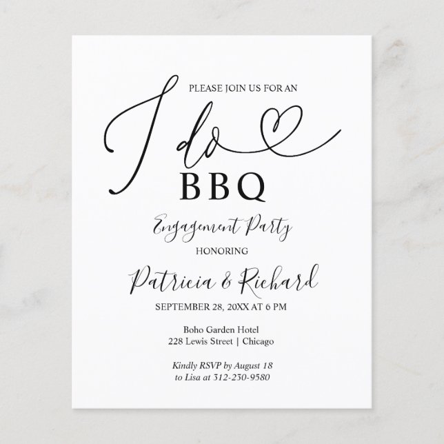 Annonce de fête d'engagement Budget I DO BBQ (Devant)