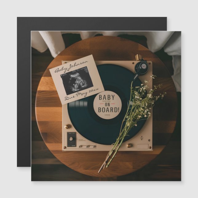 Annonce de grossesse avec un tourne-disque vinyle  (Devant / Derrière)