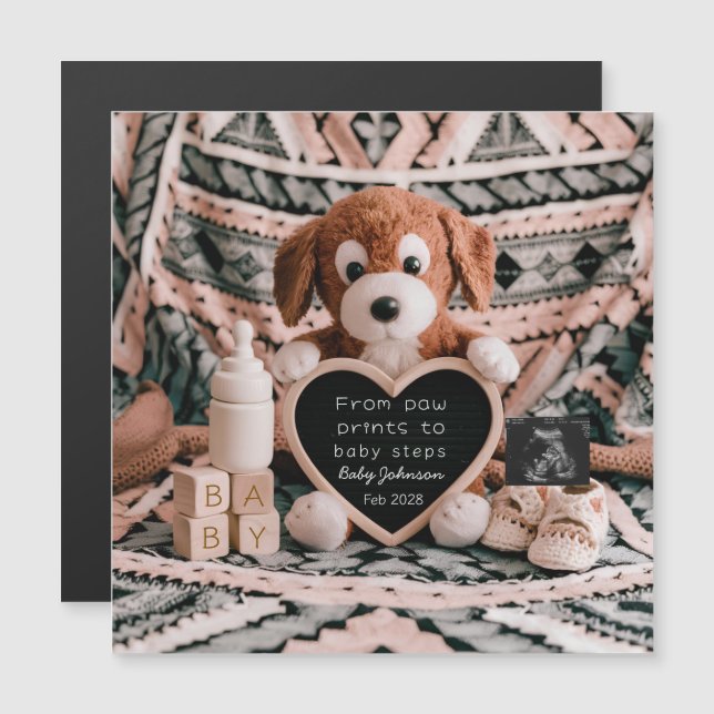 Annonce de grossesse avec une peluche de chiot ado (Devant / Derrière)