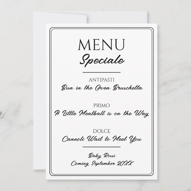 Annonce de grossesse Menu de Restaurant Italien  (Devant)