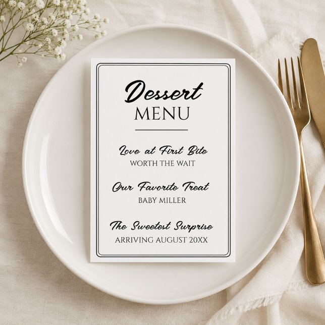 Annonce de grossesse mignonne sur le menu des dess (Dessert Menu Cute Pregnancy Announcement)