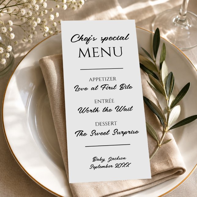 Annonce de grossesse sur un menu de restaurant Rév (Restaurant Menu Pregnancy Announcement Baby Reveal)