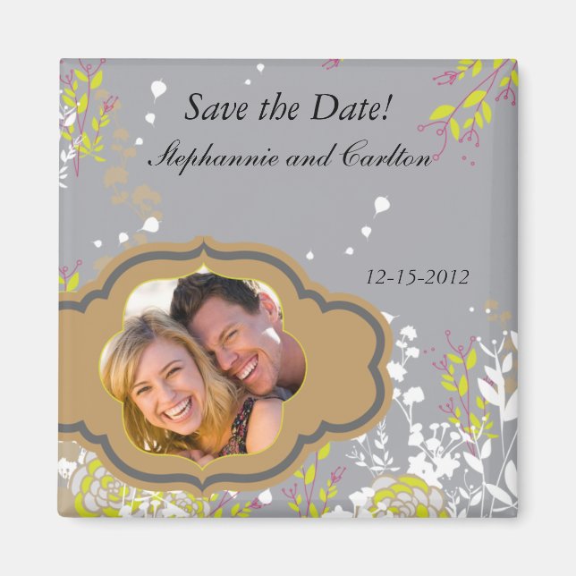 Annonce de mariage florale marron et grise aimant (Devant)