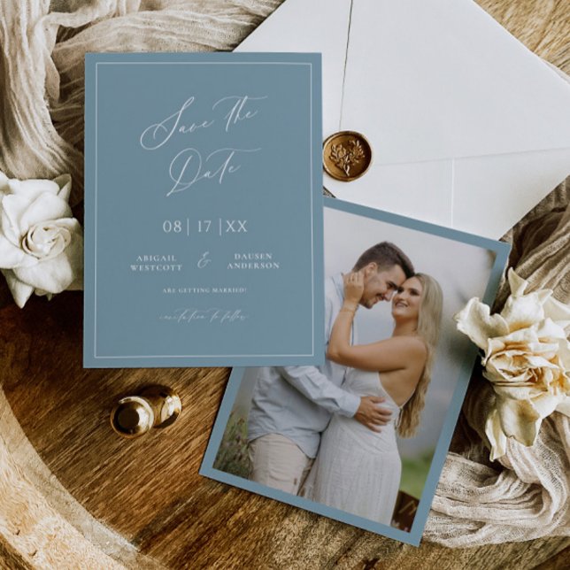 Annonce de mariage Minimal Blue Save the Date (Créateur téléchargé)