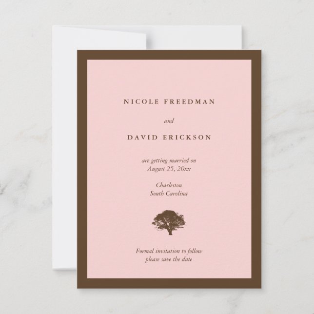 Annonce de mariage rose sous un chêne, carte de sa (Devant)