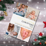 Annonce de naissance à motif or feuille d'or Merri<br><div class="desc">Partagez la joie d'une naissance spéciale à Noël avec cette élégante carte d'annonce de naissance de fêtes avec motif en or véritable. Personnalisez le recto avec vos 4 photos spéciales, le nom de bébé et ses informations de naissance, ainsi que votre message de fêtes. Le verso présente un beau fond...</div>